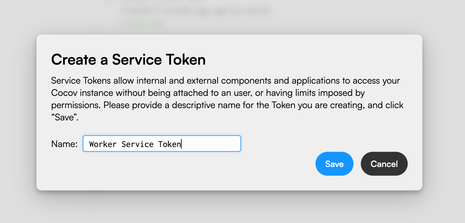 The Create a Service Token dialog